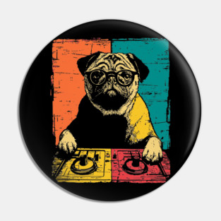 DJ Cyber Pug in Retro Pop Style Pin