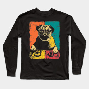 DJ Cyber Pug in Retro Pop Style Long Sleeve T-Shirt
