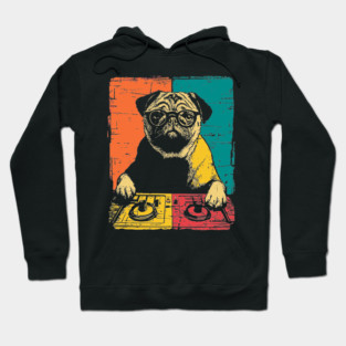 DJ Cyber Pug in Retro Pop Style Hoodie