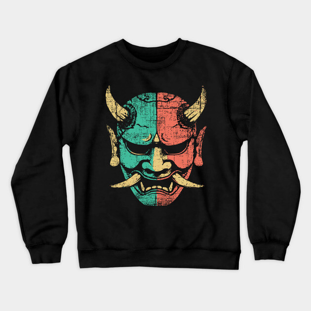 Retro Japanese Oni Demon Mask Artwork Crewneck Sweatshirt by TuncGK