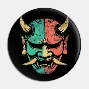 Retro Japanese Oni Demon Mask Artwork Pin