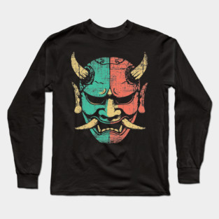 Retro Japanese Oni Demon Mask Artwork Long Sleeve T-Shirt