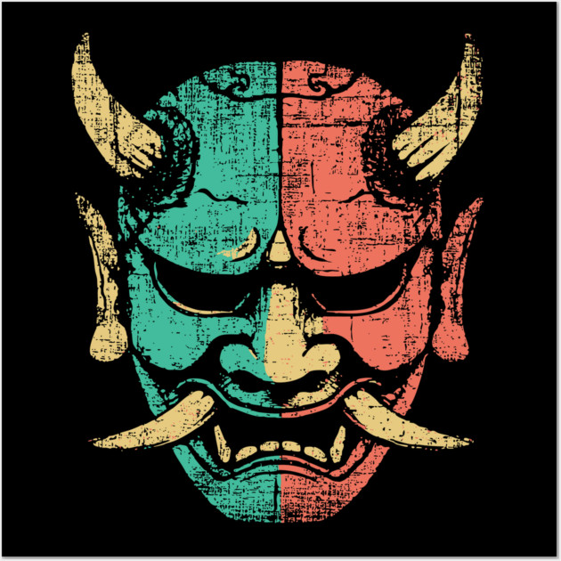 Retro Japanese Oni Demon Mask Artwork Wall Art by TuncGK