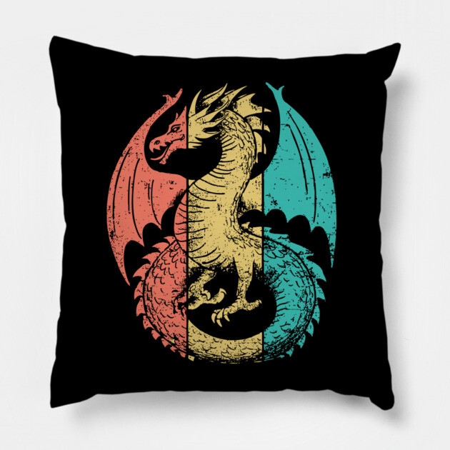 Retro Pop Art Majestic Dragon Design Pillow by TuncGK