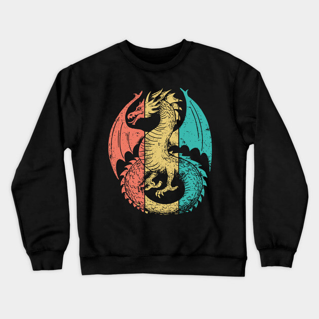 Retro Pop Art Majestic Dragon Design Crewneck Sweatshirt by TuncGK