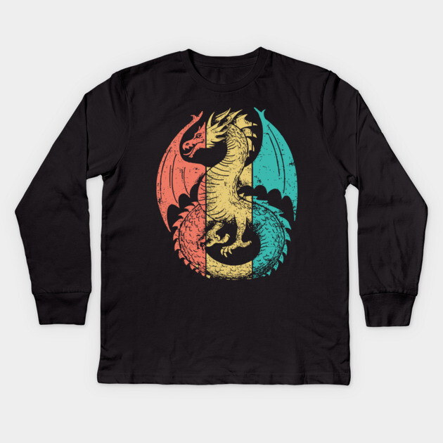 Retro Pop Art Majestic Dragon Design Kids Long Sleeve T-Shirt by TuncGK