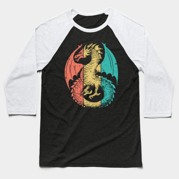 Retro Pop Art Majestic Dragon Design Baseball T-Shirt by TuncGK