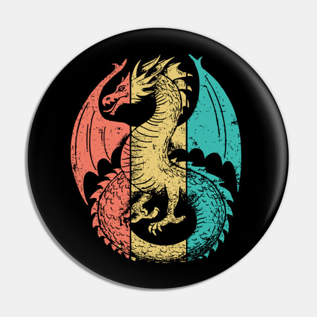 Retro Pop Art Majestic Dragon Design Pin by TuncGK