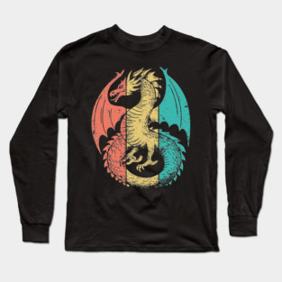 Retro Pop Art Majestic Dragon Design Long Sleeve T-Shirt