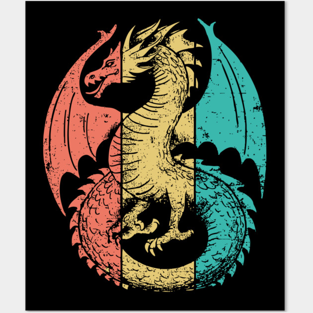 Retro Pop Art Majestic Dragon Design Wall Art by TuncGK