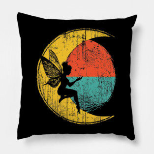 Retro Fairy Sitting on Moon Pop Design Pillow