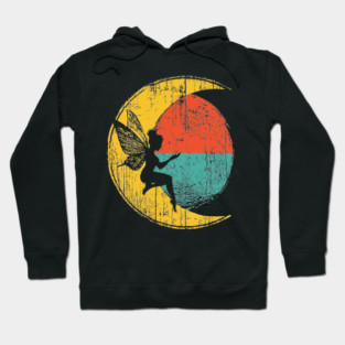 Retro Fairy Sitting on Moon Pop Design Hoodie