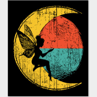 Retro Fairy Sitting on Moon Pop Design Posters and Art