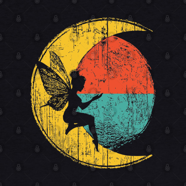 Retro Fairy Sitting on Moon Pop Design by TuncGK