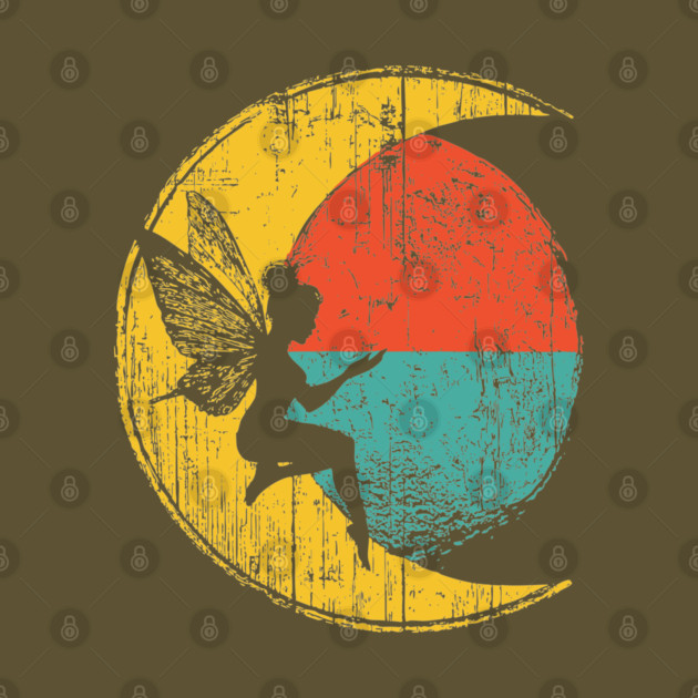Retro Fairy Sitting on Moon Pop Design by TuncGK