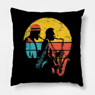 Retro Jazz Band in Colorful Pop Style Pillow