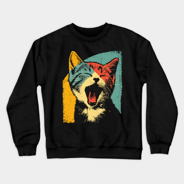 Cute Roaring Kitten in Pop Art Colors Crewneck Sweatshirt by TuncGK