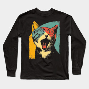 Cute Roaring Kitten in Pop Art Colors Long Sleeve T-Shirt