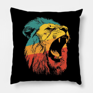 Fierce Roaring Lion Retro Pop Portrait Pillow