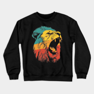 Fierce Roaring Lion Retro Pop Portrait Crewneck Sweatshirt