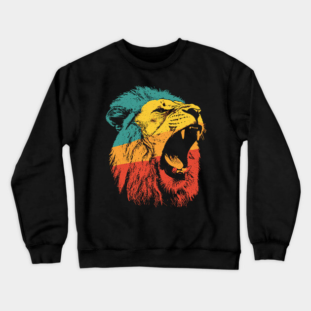Fierce Roaring Lion Retro Pop Portrait Crewneck Sweatshirt by TuncGK