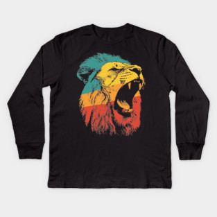 Fierce Roaring Lion Retro Pop Portrait Kids Long Sleeve T-Shirt