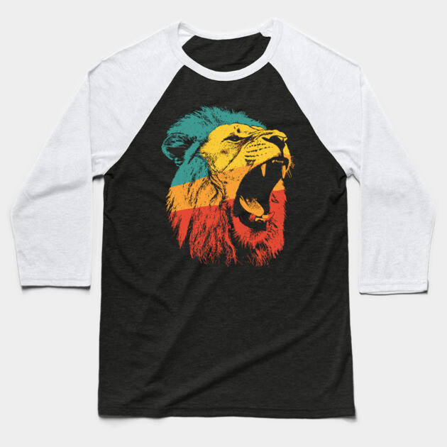 Fierce Roaring Lion Retro Pop Portrait Baseball T-Shirt by TuncGK