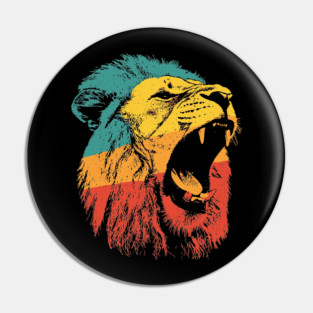 Fierce Roaring Lion Retro Pop Portrait Pin