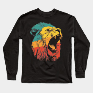 Fierce Roaring Lion Retro Pop Portrait Long Sleeve T-Shirt