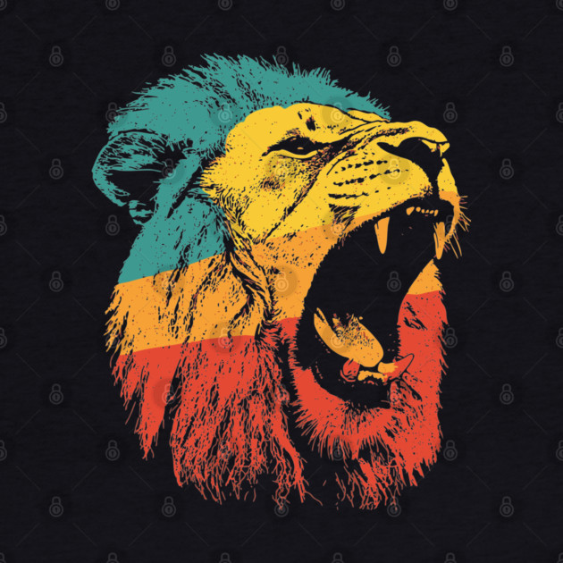Fierce Roaring Lion Retro Pop Portrait by TuncGK