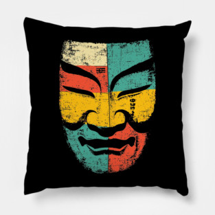 Retro Japanese Noh Mask Pop Art Face Pillow