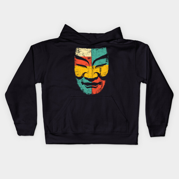 Retro Japanese Noh Mask Pop Art Face Kids Hoodie by TuncGK