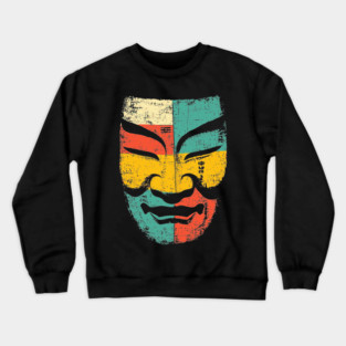 Retro Japanese Noh Mask Pop Art Face Crewneck Sweatshirt
