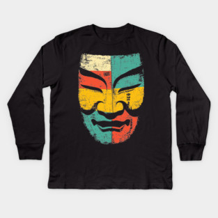 Retro Japanese Noh Mask Pop Art Face Kids Long Sleeve T-Shirt