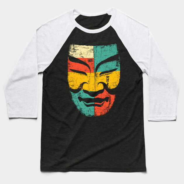 Retro Japanese Noh Mask Pop Art Face Baseball T-Shirt by TuncGK