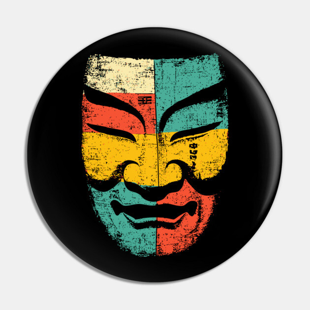 Retro Japanese Noh Mask Pop Art Face Pin by TuncGK