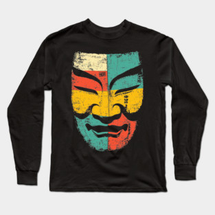 Retro Japanese Noh Mask Pop Art Face Long Sleeve T-Shirt