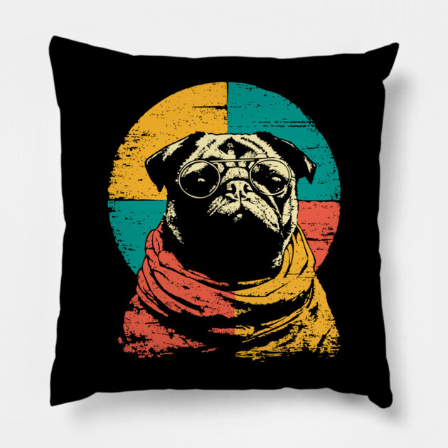 Cute Retro Pacifist Pug Dog Design Pillow by TuncGK