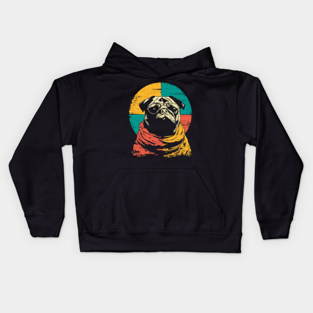 Cute Retro Pacifist Pug Dog Design Kids Hoodie by TuncGK