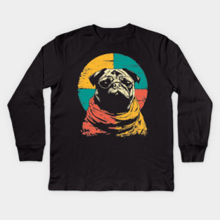 Cute Retro Pacifist Pug Dog Design Kids Long Sleeve T-Shirt