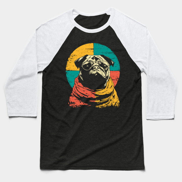 Cute Retro Pacifist Pug Dog Design Baseball T-Shirt by TuncGK