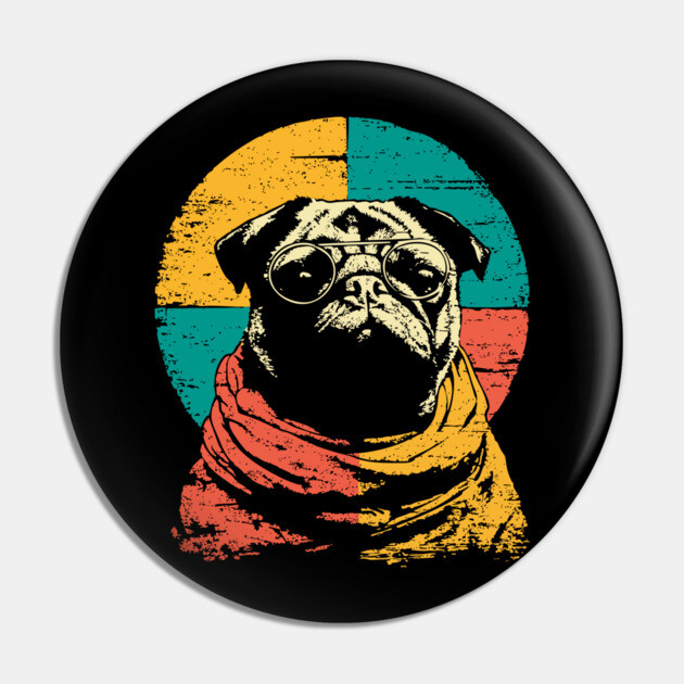 Cute Retro Pacifist Pug Dog Design Pin by TuncGK