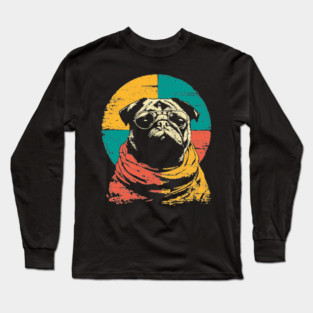Cute Retro Pacifist Pug Dog Design Long Sleeve T-Shirt