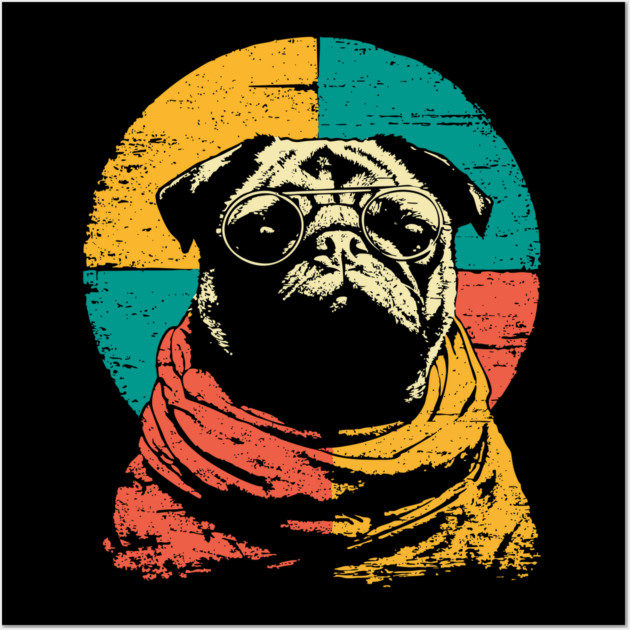Cute Retro Pacifist Pug Dog Design Wall Art by TuncGK