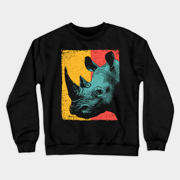 Powerful Pop Art Rhino Safari Portrait Crewneck Sweatshirt by TuncGK