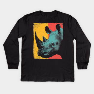 Powerful Pop Art Rhino Safari Portrait Kids Long Sleeve T-Shirt