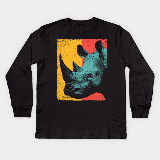 Powerful Pop Art Rhino Safari Portrait Kids Long Sleeve T-Shirt by TuncGK