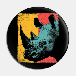 Powerful Pop Art Rhino Safari Portrait Pin