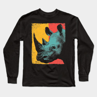Powerful Pop Art Rhino Safari Portrait Long Sleeve T-Shirt