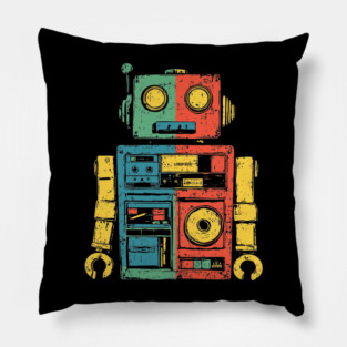 Retro Robot with Funky Pop Art Vibes Pillow
